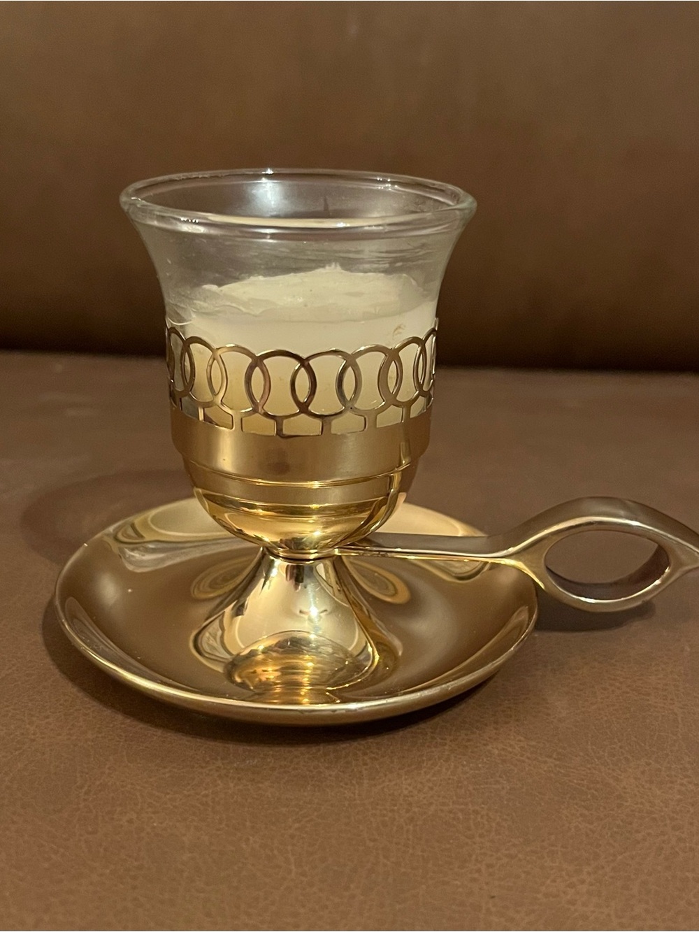 Brass Chamberstick Candle Carrying Glass Sconce Votive